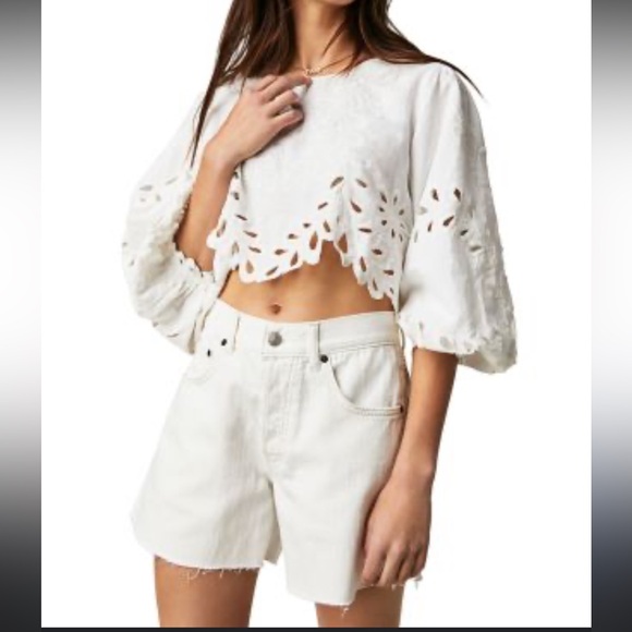 Free People Tops - Free People - small, Oleander Elegant White Eyelet Embroidered Top
